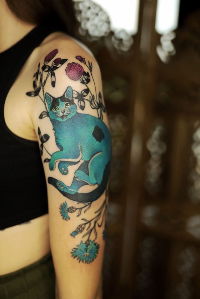 tatuaż z kotem